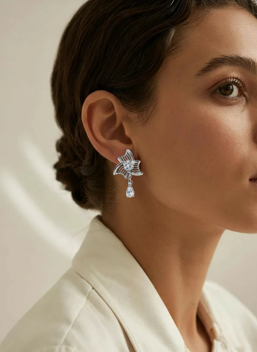 Flower Crystal Drop Earrings – Lightweight Silver Statement Jewelry for Women | Yumi Jewels